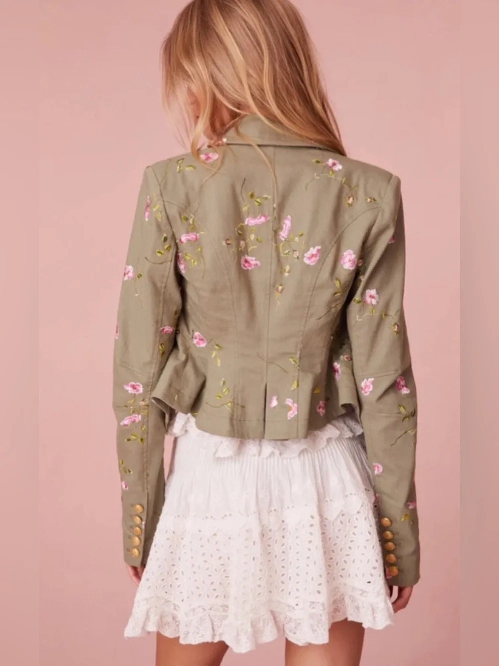 LoveShackFancy embroidered Dolisa military jacket and Ainsworth pant floral SET - Picture 3 of 10